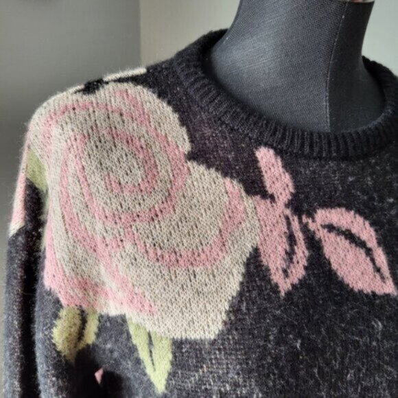 Floral Puff Sleeve Oversized Cozy Sweater Point Zero Womens Sz Medium - Picture 10 of 12